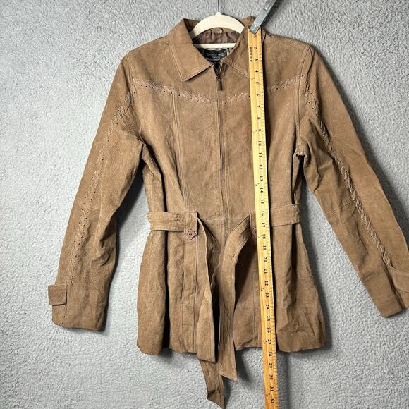 Marcelle Renee Leather Suede Jacket Womens M Brown Long Sleeve Full Zip READ - Picture 11 of 16